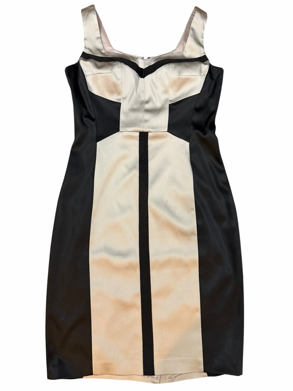 JAX Black Champagne Colorblock Satin Sheath Cocktail Dress Size 10